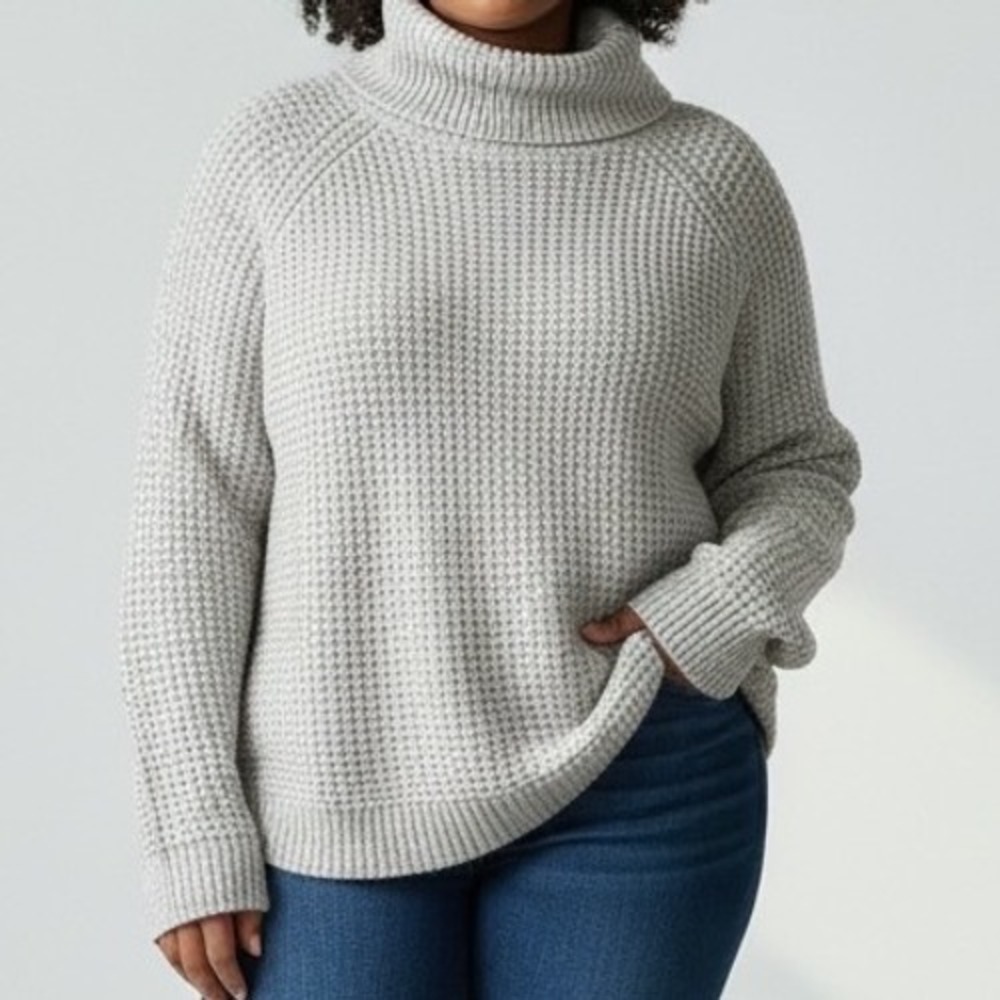 KUHL Womens XL Gray Waffle Knit Turtleneck Sweater gropcore cozy comfort‎